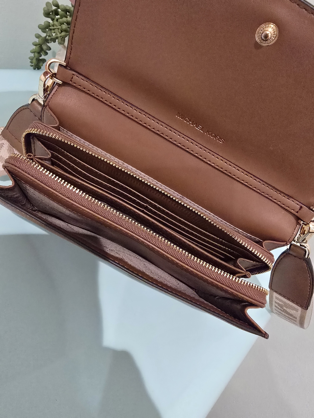 Michael Kors Caramel Brown Pebbled Leather Crossbody with Logo Strap - Picture 3 of 3
